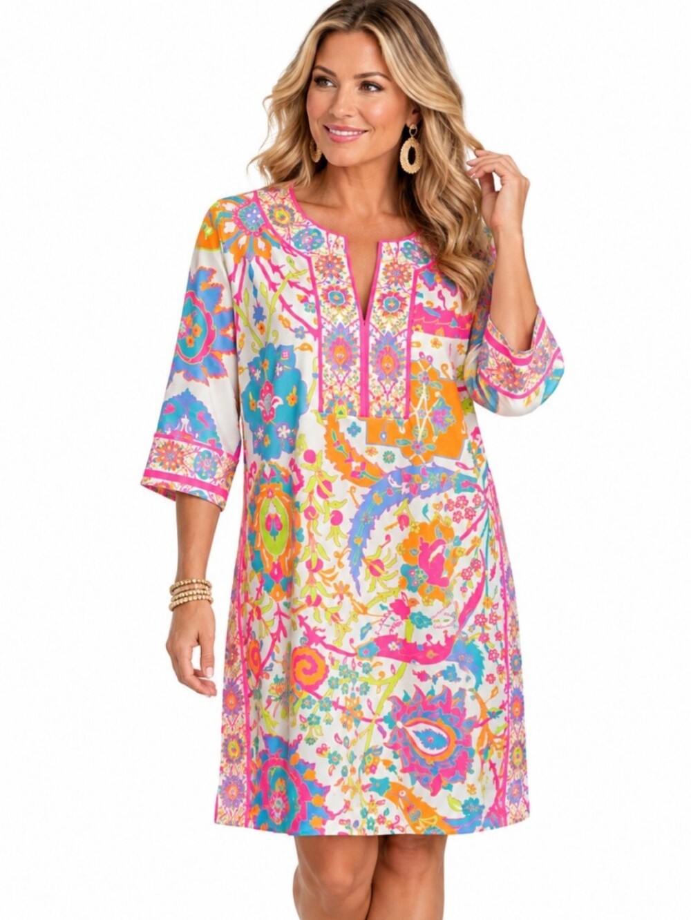 Gretchen Scott Dress Large Multicolor Paisley Floral Stretch Jersey Resort Tunic